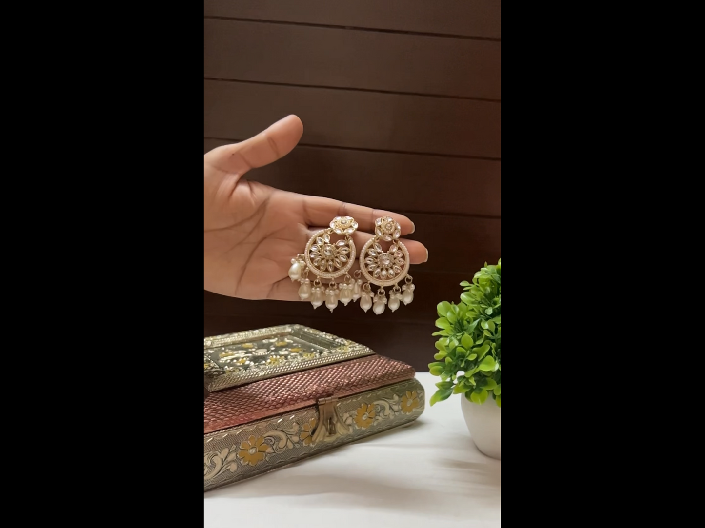 Pearl Drop Kundan Floral Chandbali Earrings